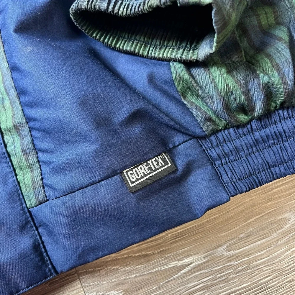 Gore-Tex Jacket Mens Medium Navy Green Plaid Vintage 80s Waterproof Windbreaker